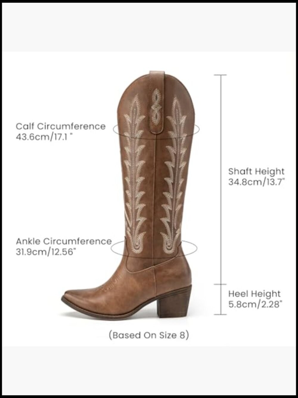 Knee High Cowboy Boots Embroidered Chunky Heel Square Toe Pull On Western - Picture 3 of 7